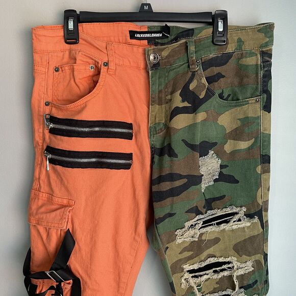 Locked Loaded Jeans Men 36X30 Denim Camo Mid Rise Skinny Zipper Pocket Moto Army - Picture 4 of 16